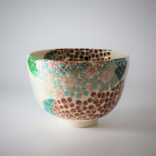 抹茶碗色絵紫陽花の正面の画像